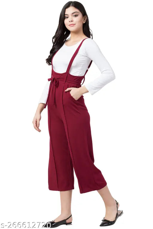 Brown polyester short-sleeve solid pattern dungaree for women, formal wardrobe addition from Essence