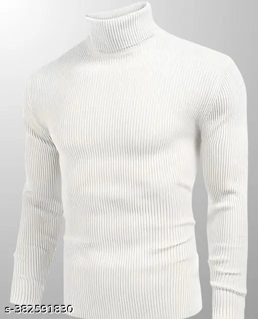 White polycotton high-neck turtle neck, cozy elegance design for winter, long sleeves