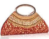 Embellished PU bridal clutch, free size for modern or traditional outfits, featuring a cosmetic bag. Indian-made hand clutch with synthetic inner lining