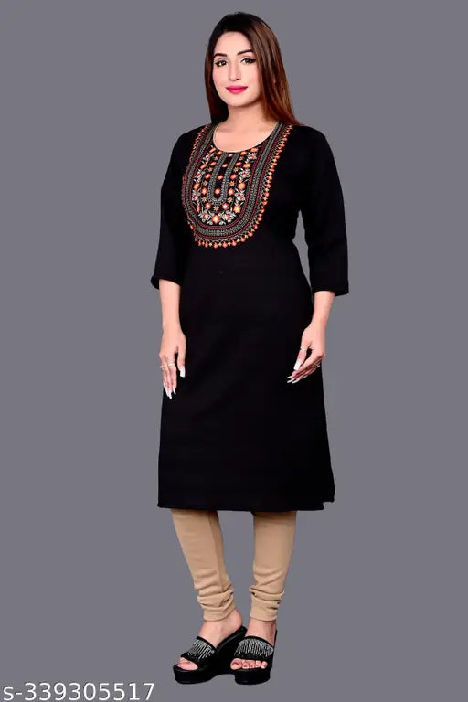 Fashionable woolen kurti with three-quarter sleeves, perfect for regular use during winter seasons. Made in India