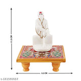 Marble Sai Baba Idol on Flower Design Chowki - Elevate your space with sacred decor for pooja mandir, office, and gifts. Divine beauty from India