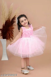 Pink net, embellished Barbie frock for 12-18 months parties, Made in India