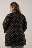 Black-and-gold polka dot plus size rayon kurti top/tunic, comfortable, three-quarter sleeves, machine washable, India origin