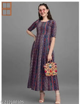 Women's multi-colored crepe A-line kurta with three-quarter sleeves, printed combo. Slimming crepe fabric in various sizes: S-5XL, originating from India