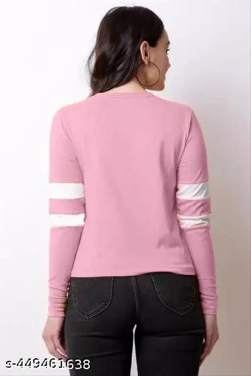Pink cotton blend Korean-style top by ERAWORLD - Solid pattern, long sleeves, perfect for everyday wear