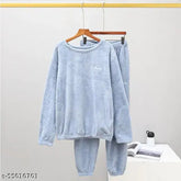 Wool winter fur PJ set for ladies, solid design, cozy and warm nightwear imported from China