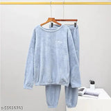Wool winter fur PJ set for ladies, solid design, cozy and warm nightwear imported from China