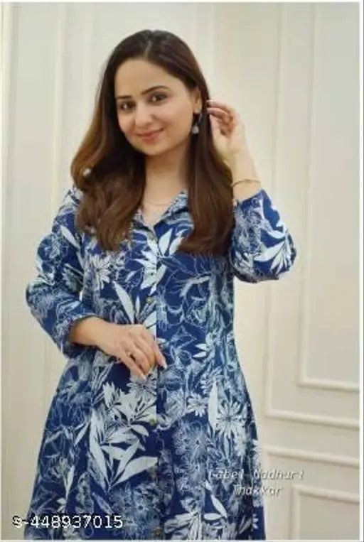 Rayon Kurta and Pant set, printed A-line dress with three-quarter sleeves, women's and girls' casual summer wear