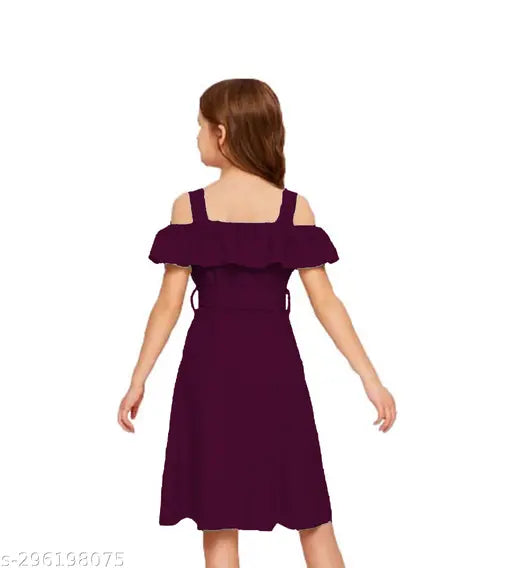 Cotton blend midi-length party dress for girls, solid pattern in various sizes (3-4yrs - 12-13yrs) from India