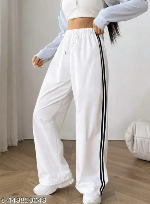 White cotton blend striped trousers for winter, ideal for casual wear