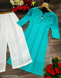 Embroidered Georgette Kurta Set with Palazzos, women's attractive Indian wear in various sizes - S to XXXL