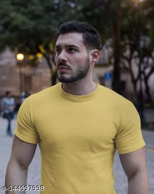 Mens cotton solid short-sleeve t-shirts, stylish fashion for men in various sizes (M, L, XL, XXL), made in India