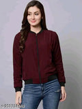 Stylish nylon jacket with full sleeves, solid color and long length, India-made fashion piece