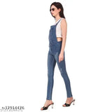 Medium dark blue denim sleeveless dungarees for women, pack of 1