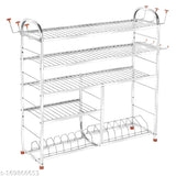 Stainless steel 5-shelf kitchen utensils rack, 30L x 31H inches with lower 2 plate shelf, ideal for modular kitchen storage and organization