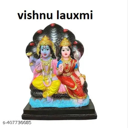 Multicolor resin Vishnu Lakshmi idol, hand-cast collectible with marble dust, decorative home gallery piece