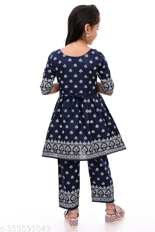 Festive Rayon Nyra A-line top & Palazzo set for girls, printed with Indian ethnic motifs, suitable for casual to semi-formal events