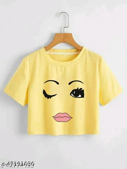 Fancy latest women's printed cotton short sleeves t-shirt (India), size: S (34in bust, 15in length), M (36in bust, 15in length), L (38in bust, 16in length), XL (40in bust, 16in length) - trendy and appealing fashion