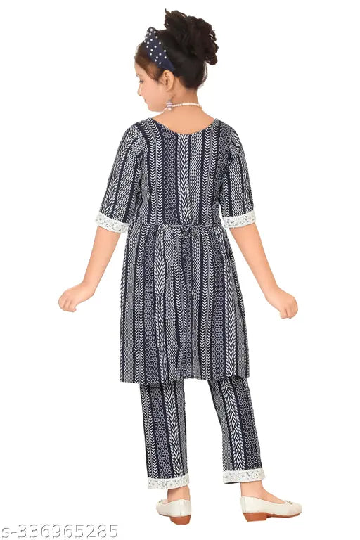 Trendy Girls black cotton blend palazzo salwar suite with printed three-quarter sleeves, size 5-6 years