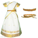 Fabulous Kids Girls Lotus Pattu Lehenga Choli, cotton silk with printed lehenga and net dupatta, short sleeves, various sizes available from 2-11 years old, India origin
