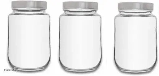 Clear glass cereal dispenser set (Pack of 4), airtight CROCO JAR NL222 with golden tin lids for ghee and liquid storage, Indian-made