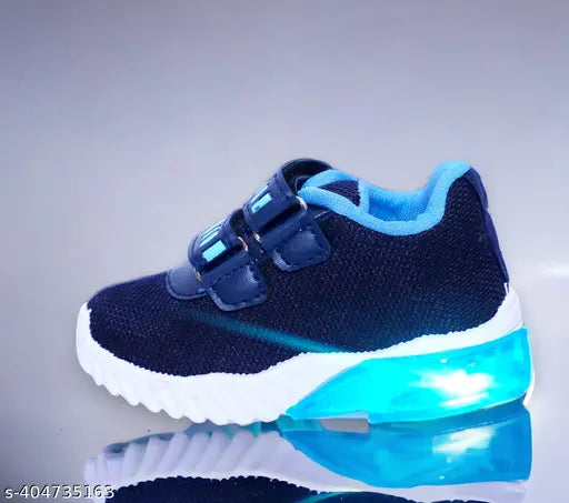 Sky Blue canvas and rubber waterproof sports shoes for kids up to 7 years, embellished net pattern, ideal for running, fastened with Velcro, memory foam insole