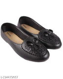 Black synthetic loafers for women, textured and closed back by NIKACHU - fashionable bellies loafer
