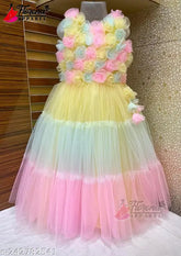 Trendy soft net embellished frock for 6th month to 6 years girls, Indian origin