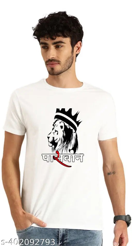 Cotton blend Paswan print T-shirt, vibrant design showcasing Paswan motif on short sleeves, available in S, M, L, XL, XXL