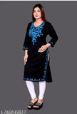 Wool three-quarter sleeve embroidered winter kurtis, single sizes L (40in bust/length) and XL (42in bust/length), handcrafted from India