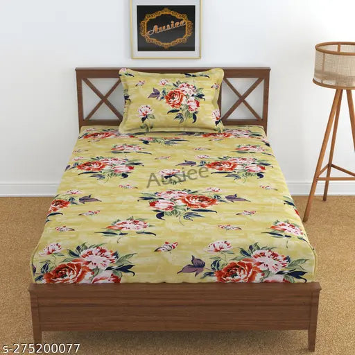 Glace cotton floral fitted single bedsheet (36x72+8inches), multi-colored, ideal for summer, adult use, TYLORSTYLE
