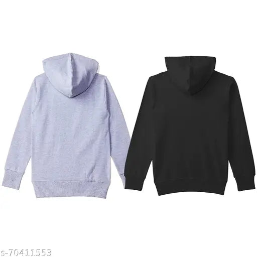 Black and grey cotton blend unisex full sleeve printed jacket/hoodies/sweatshirt pack (2) for kids, stylish winter wardrobe essential