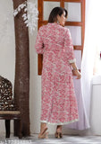 Trendy pink rayon floral kurti, three-quarter sleeves, printed combos for parties & festivals. Rayon women's kurti from India" (104 characters)