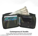 Men's faux leather wallet, four compartments, printed net pattern. Brown and black round chain wallet for secure document storage, originates from India