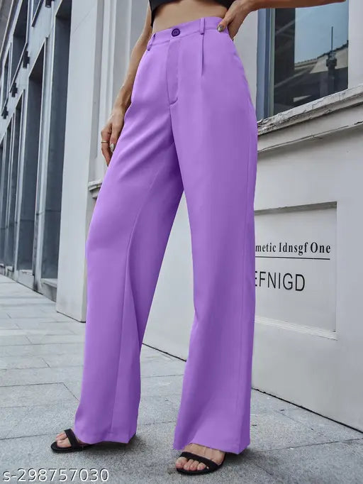 Classic Glamorous Women Trouser: Solid dark green cotton blend, high-rise straight fit pant for casual wear (size 26/28/30/32/34) from Four Brother