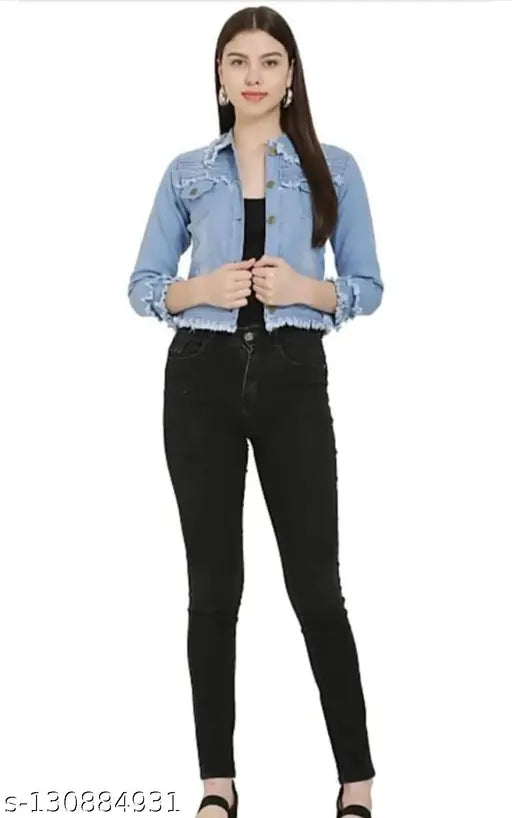 Solid denim long-sleeve designer jacket, Indian made ZFF Preety