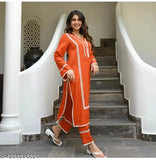Viscose Rayon lace-work Kurta set with pants, embellished net design, various sizes available (Indian origin)