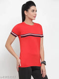 Striped polyester Boston club t-shirt for women, short sleeves on display