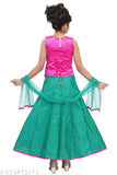 Sleeveless polyester Lehenga Choli & net Dupatta set, embroidered & stitched, Indian ethnic wear for special occasions