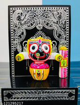 Marble wood handicraft, single statue of Lord Jagannath from India, 10cm x 13cm x 0.5cm showpiece