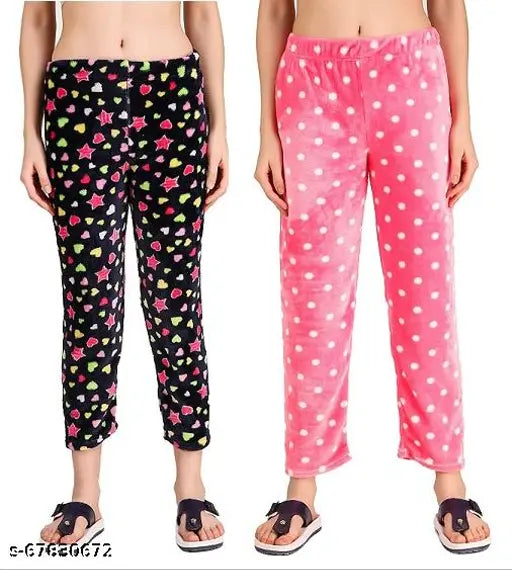 Woolen maxi length pyjama set in polyester (2 pack), women's loungewear from India