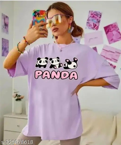 Purple cotton blend, oversized, fanny-printed t-shirt with three-quarter sleeves - Perfect for women's party wear, versatile for various occasions