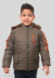 Boys olive polyester jacket & coat, solid color, long sleeves, for sizes 12-13 years (chest size 40 in), India origin