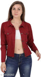 Maroon denim jacket, solid pattern, long sleeves, size S (34in bust, 18in length)