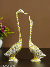 Gold aluminum decorative swan pair figurines, 7-inch height, Indian crafted for drawing room decor
