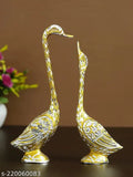 Gold aluminum decorative swan pair figurines, 7-inch height, Indian crafted for drawing room decor