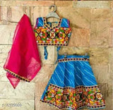Kids cotton lehenga-choli set with dupatta for girls, Indian Leheriya pattern, short sleeves, multiple sizes available (0-8 years)