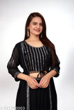 Black georgette gown choli-skirt for women, embroidered indo-western set for weddings, parties, or festivals