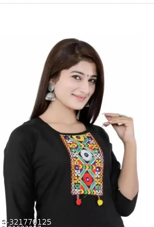 Black Rayon Kurta Set with Sharara bottom, embroidered net, three-quarter sleeves - Indian ethnic wear