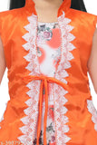 Cotton blend sleeveless digital print gown, vibrant colors from S K Fashion. Skin-friendly for parties, weddings, and festive occasions like Diwali, Navratri, Christmas, etc. Available sizes: 2-3Y (20in bust, 24in length), 3-4Y (22in bust, 26in length), etc., made in India